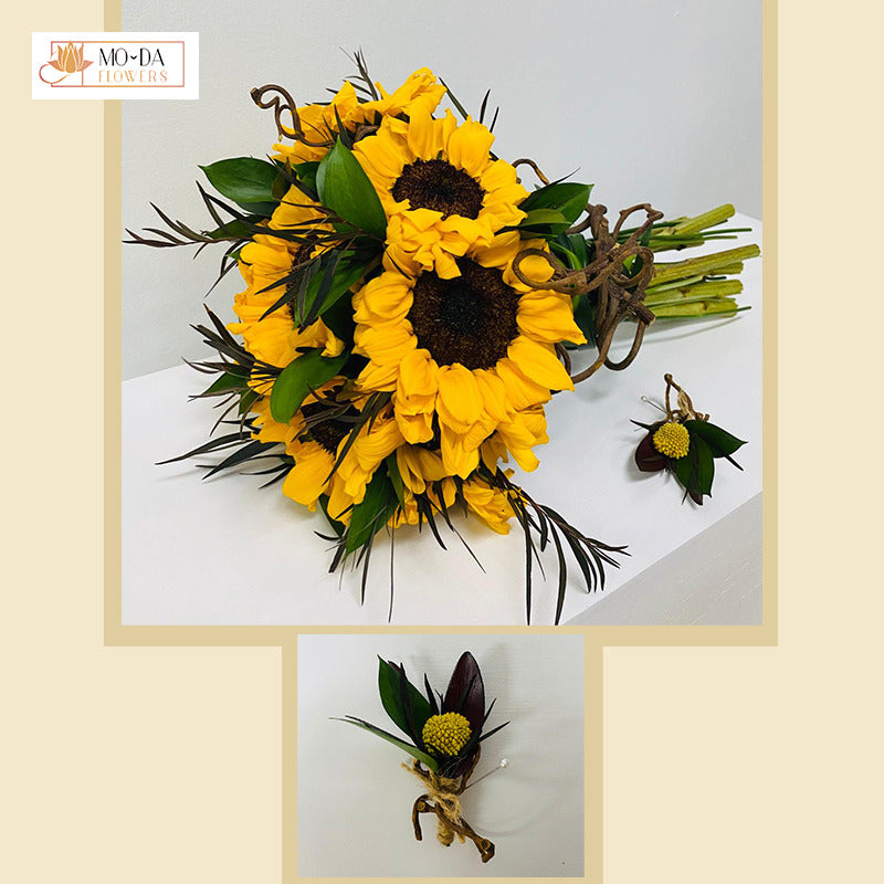 Ramo de novia con girasoles