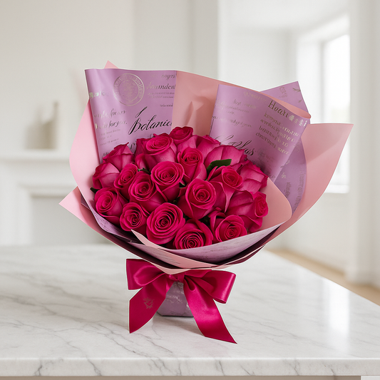 Bouquet - Rosa Vibrante": Bouquet de Rosas Fucsia Frescas