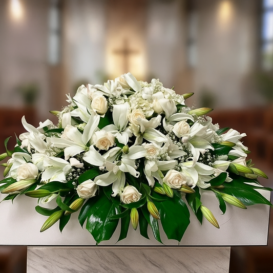 Pureza y Paz: Homenaje en Lirios y Rosas