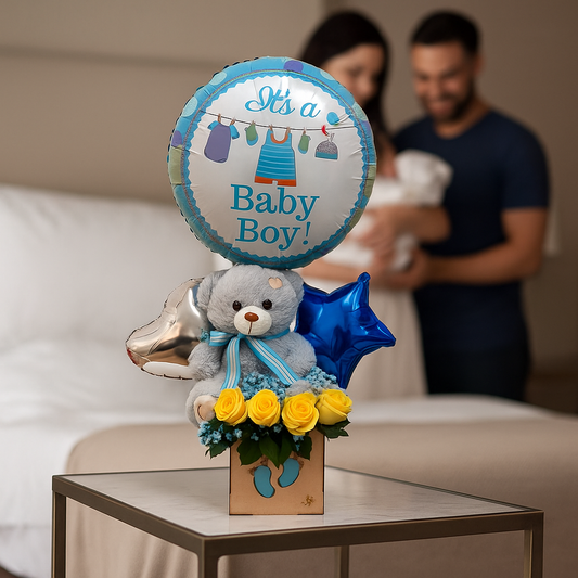 Nacimiento - Bienvenida Baby Girl con Oso y Globos (Niño)