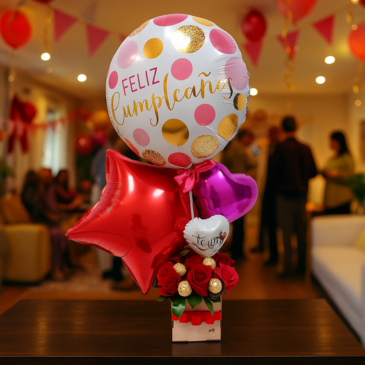 Cumpleaños - Madera Bio con Globos y Rosas