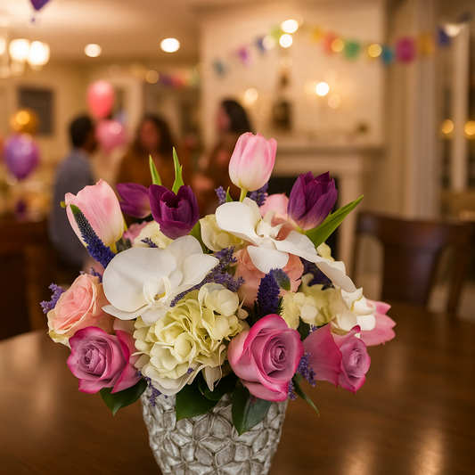 Cumpleaños - Cerámica Lux con Rosas y Tulipanes