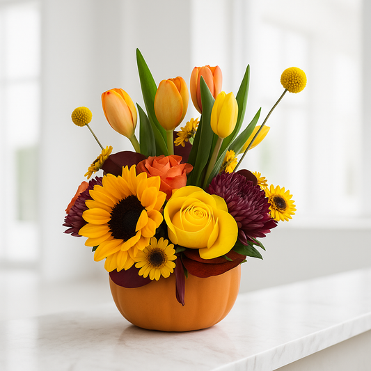 Otoño Encantado (Arreglo Floral en Calabaza)