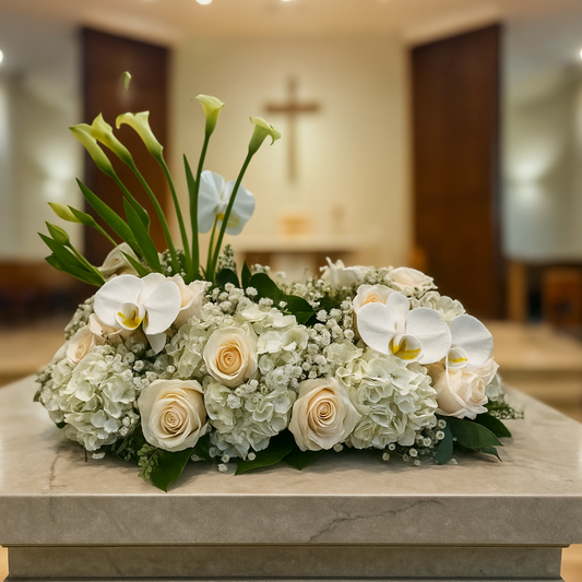 Elegancia Floral en Blanco: Homenaje Sincero