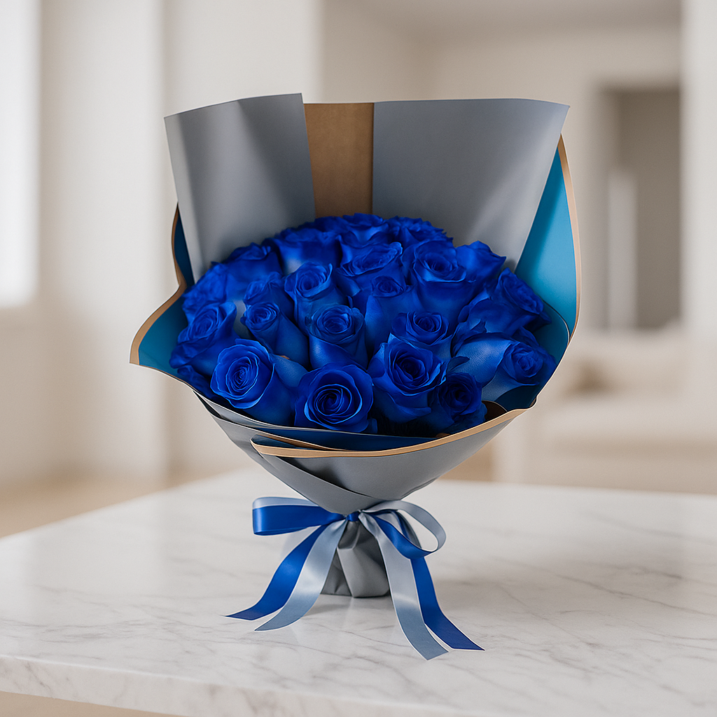 Bouquet - Azul Eterno": Majestuoso Bouquet de 24 Rosas Azules
