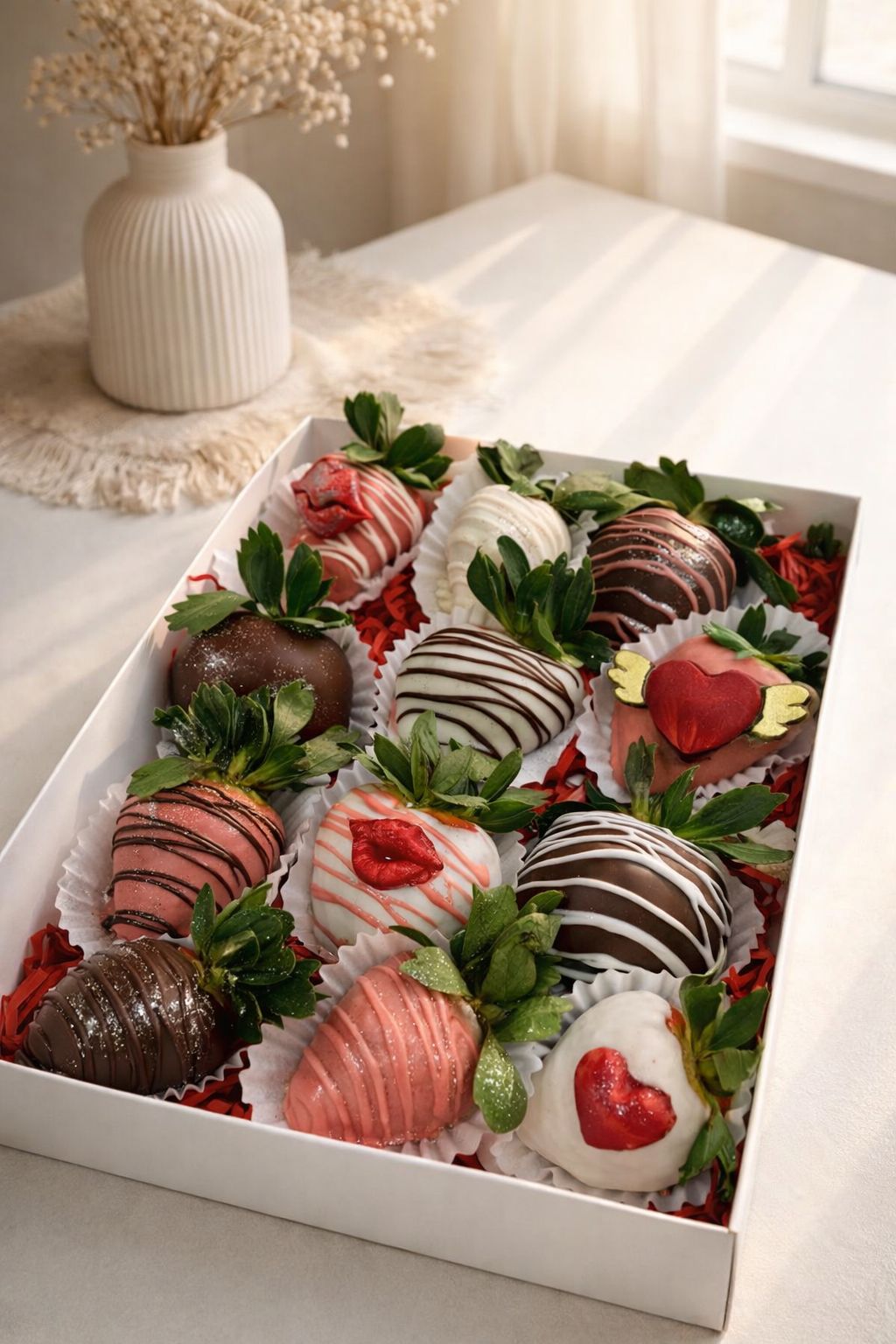 Chocolates - Caja Amorosa de Fresas y Chocolates (12 Unid)