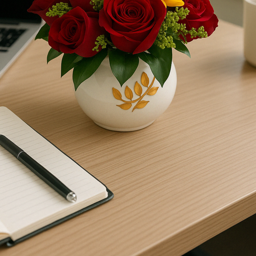 Sol y Pasión – Centro de Mesa con Girasoles y Rosas Rojas